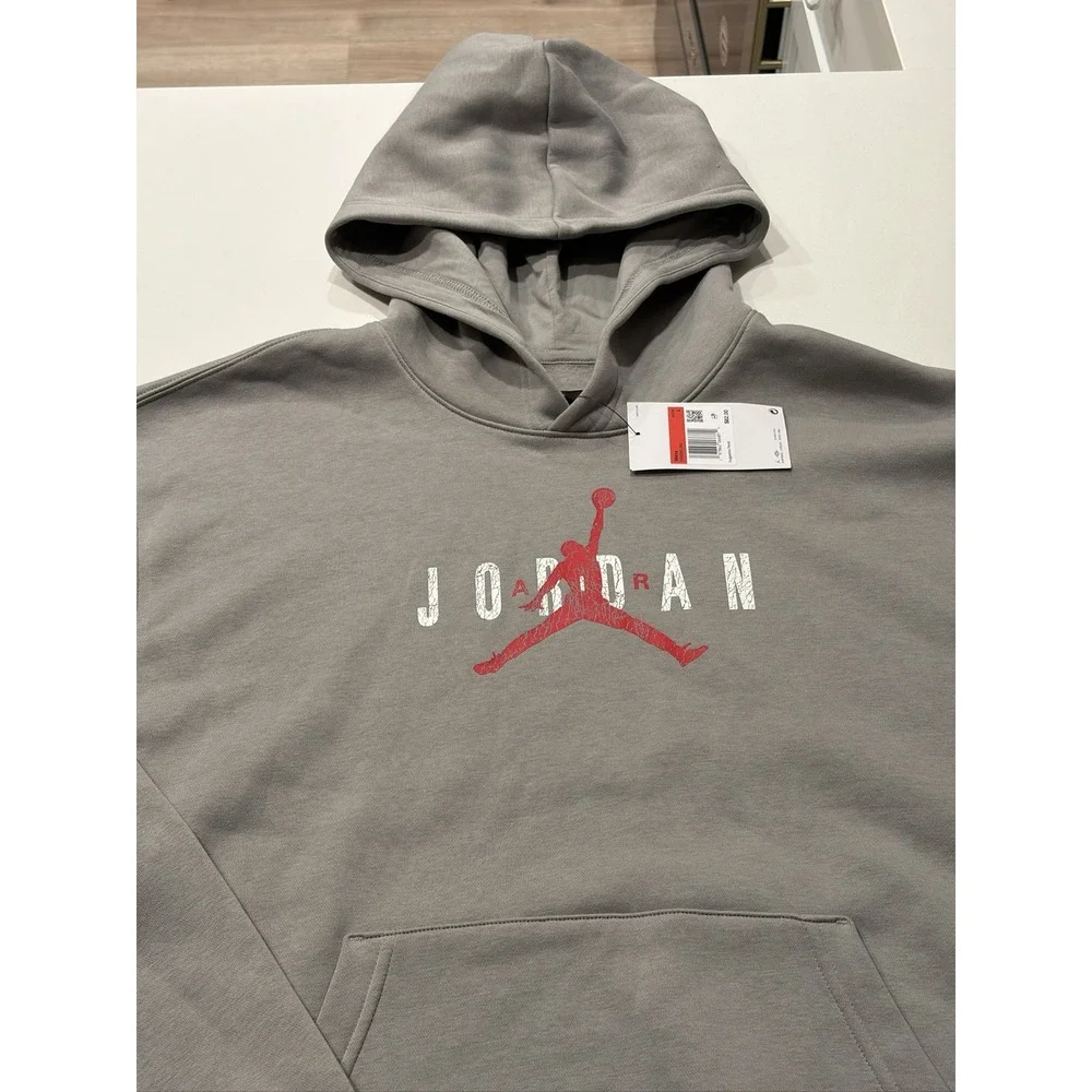 Jordan Brooklyn Fleece Jumpman Logo Pullover Hoodie Mens Grey Large HV5096-062